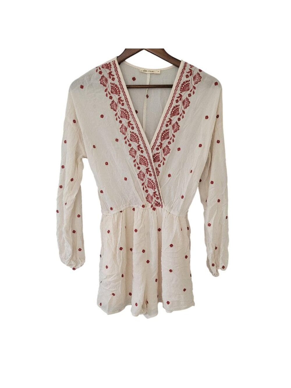 Chloe & Katie Embroidered Romper Womens Size M Red Ivory Boho Party